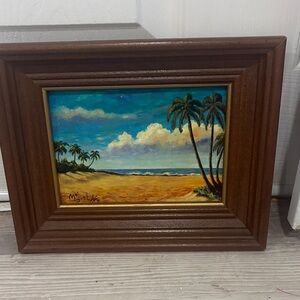 Vintage  beach wood frame landscape palm tree